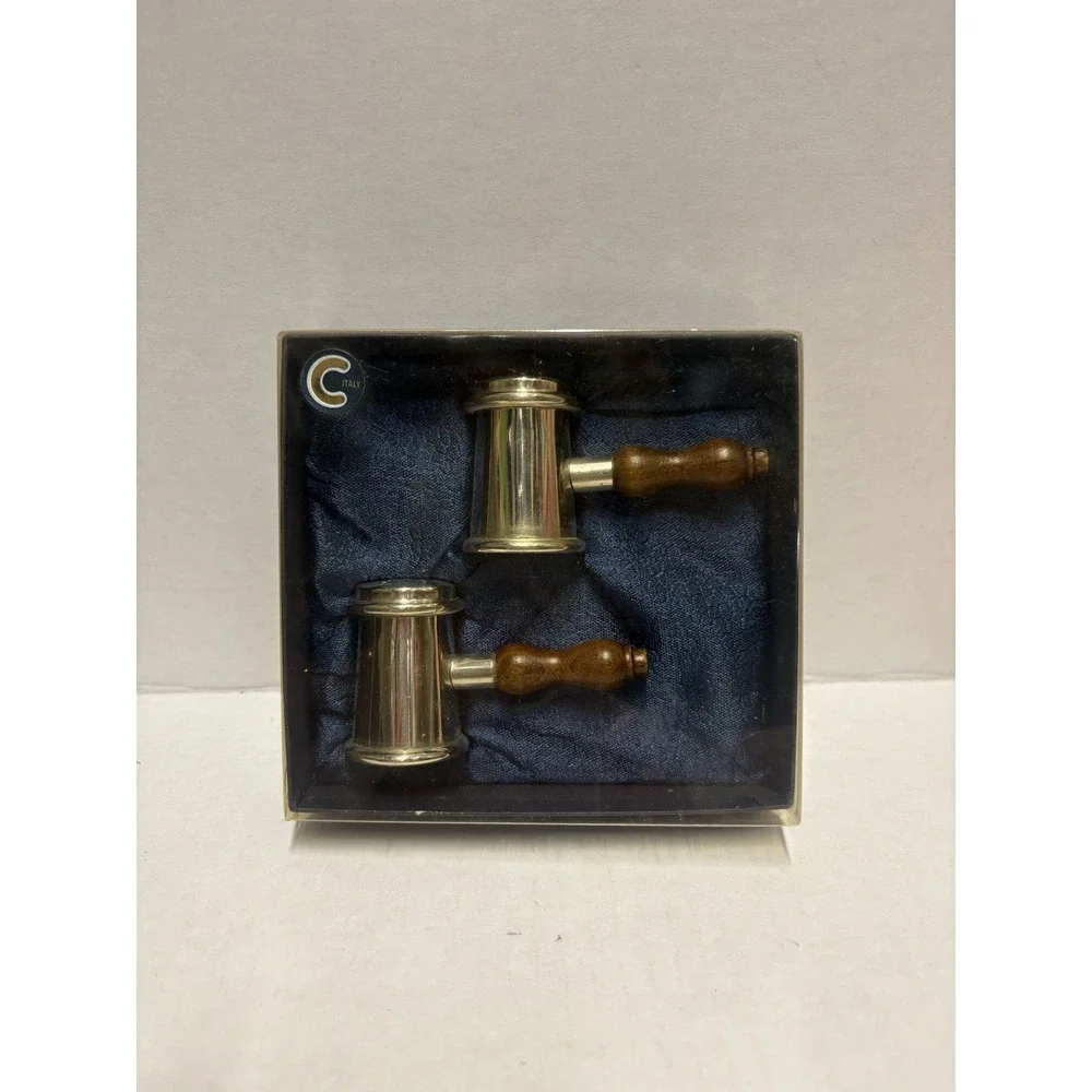 Silver plated Salt & Pepper Shaker‎ Hammer shape small vintage wood handles